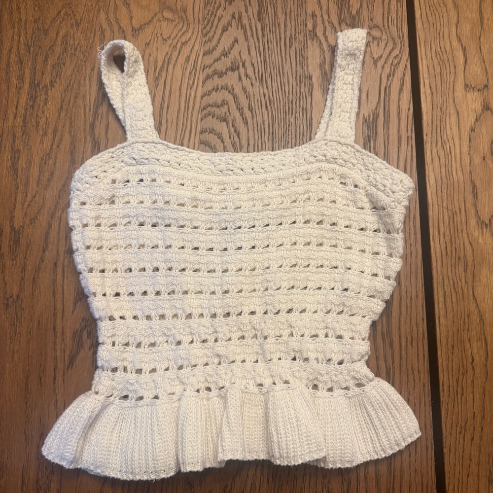J. Crew Women’s Crochet ruffle Sweater Tank Size S Knit top Peplum $80 MSRP - Picture 2 of 6